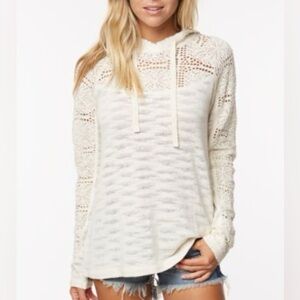 O’Neill Cream Crochet Trim Textured Knit Pullover Hoodie